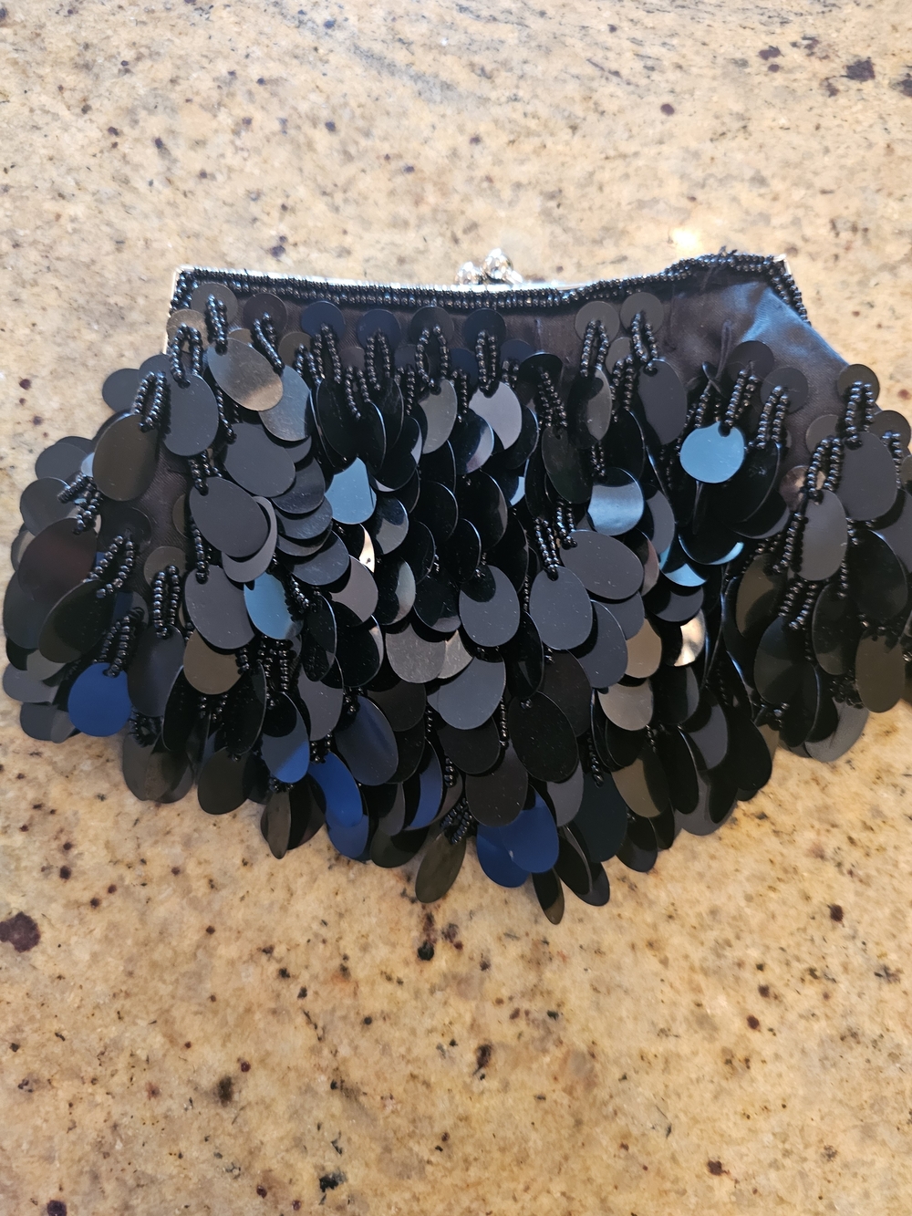 La Regale Black Sequin Frame Clutch